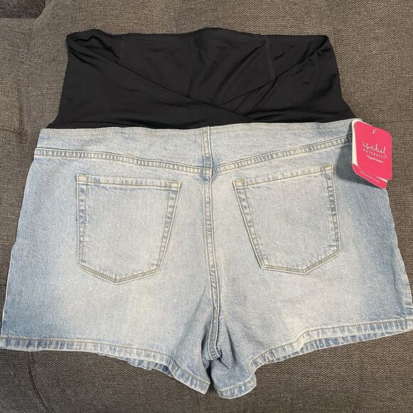NEW Isabel Maternity Midi Shorts Light Wash 4" Inseam Crossover Panel Size 12 - Picture 4 of 9